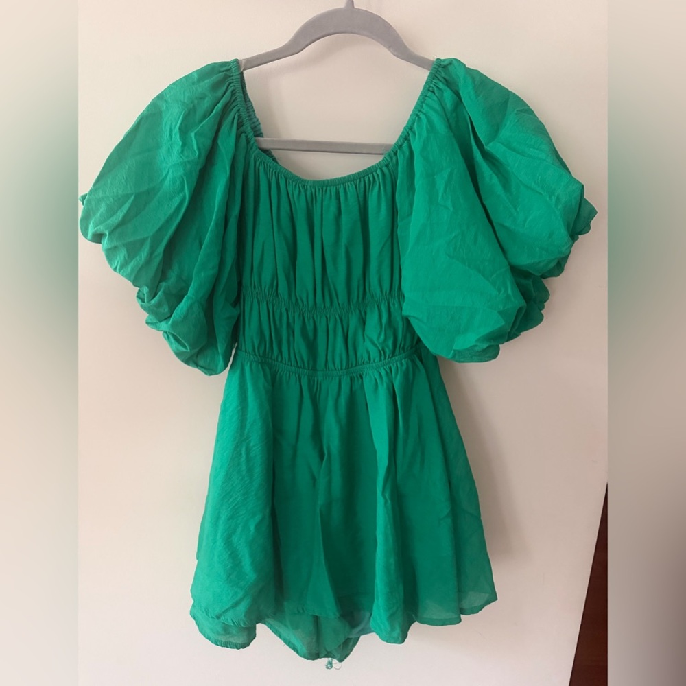 Altar'd State Emerald Puff Sleeve Romper